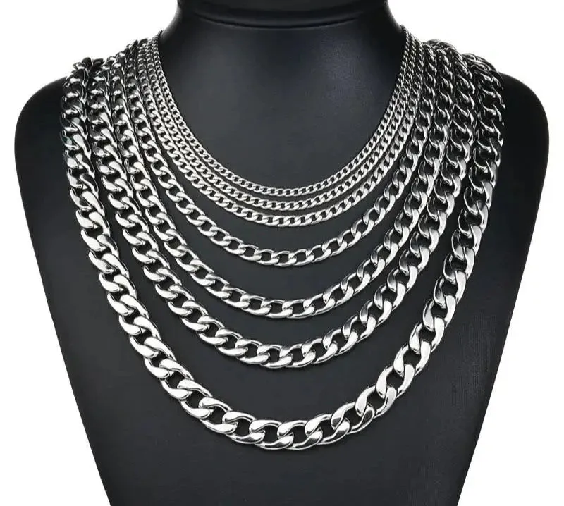 Punk 2-7mm Stainless Steel Cuban Link Chain Necklace - Men's & Women's Silver Jewelry, Hiphop Gift