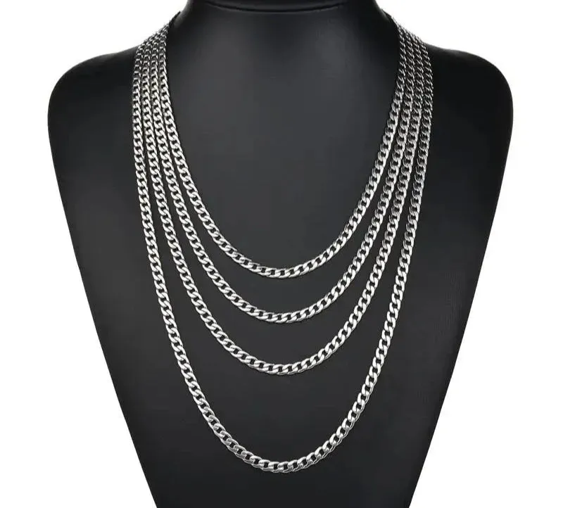 Punk 2-7mm Stainless Steel Cuban Link Chain Necklace - Men's & Women's Silver Jewelry, Hiphop Gift