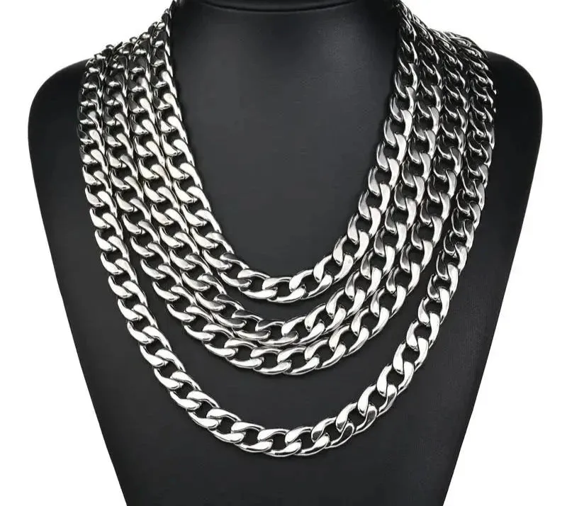 Punk 2-7mm Stainless Steel Cuban Link Chain Necklace - Men's & Women's Silver Jewelry, Hiphop Gift