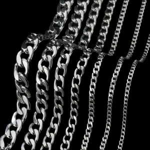 Punk 2-7mm Stainless Steel Cuban Link Chain Necklace - Men's & Women's Silver Jewelry, Hiphop Gift