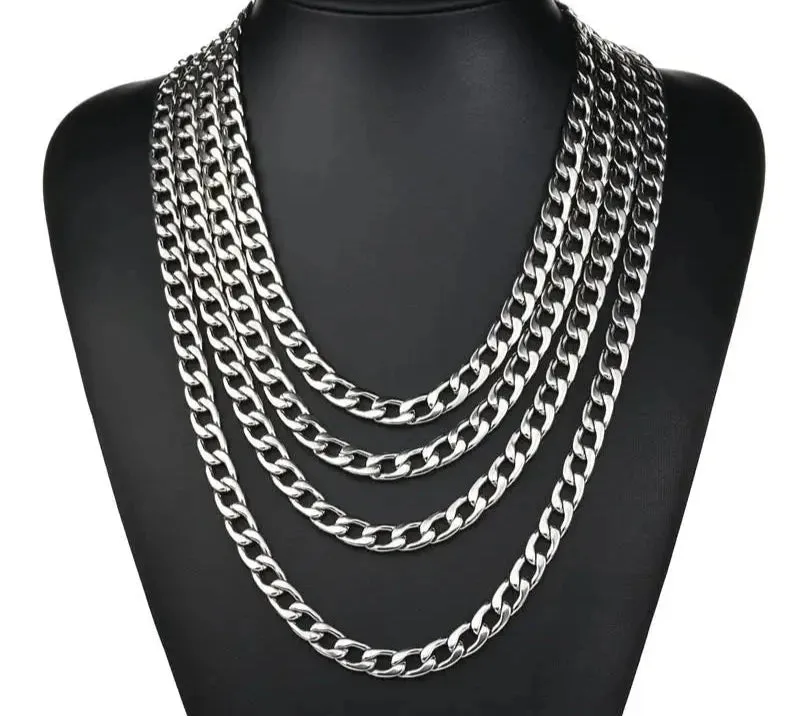 Punk 2-7mm Stainless Steel Cuban Link Chain Necklace - Men's & Women's Silver Jewelry, Hiphop Gift