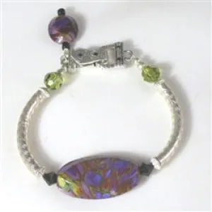 Purple Handmade Artisan  Bead & Silver Bangle Bracelet