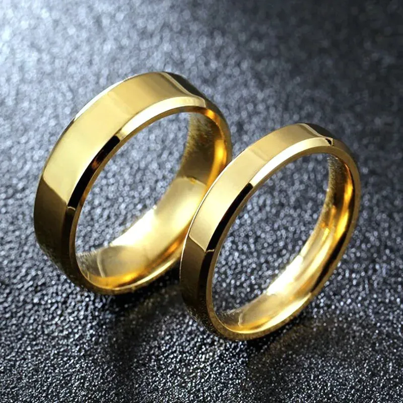 RAMOS Smooth Stainless Steel Couple Rings Gold colour Simple 4MM 6MM Women Men Lovers Wedding Jewelry Engagement Gifts