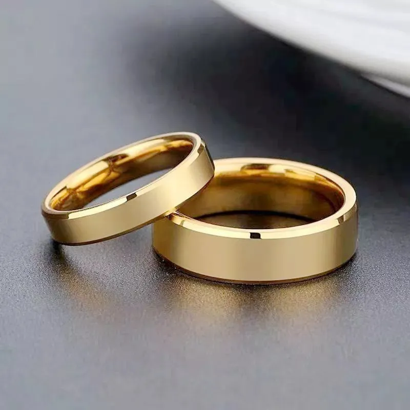 RAMOS Smooth Stainless Steel Couple Rings Gold colour Simple 4MM 6MM Women Men Lovers Wedding Jewelry Engagement Gifts