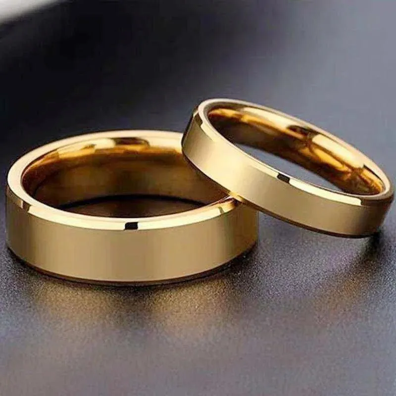 RAMOS Smooth Stainless Steel Couple Rings Gold colour Simple 4MM 6MM Women Men Lovers Wedding Jewelry Engagement Gifts