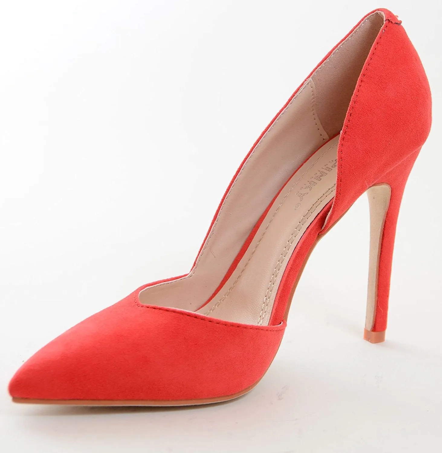 Red D'Orsay Pointy Toe Vegan Suede Women's Rockabilly Pump