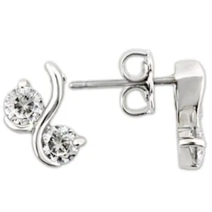 Rhodium 925 Sterling Silver Earrings with AAA Grade CZ in Clear for Women Clear Stone Color Style 0W176