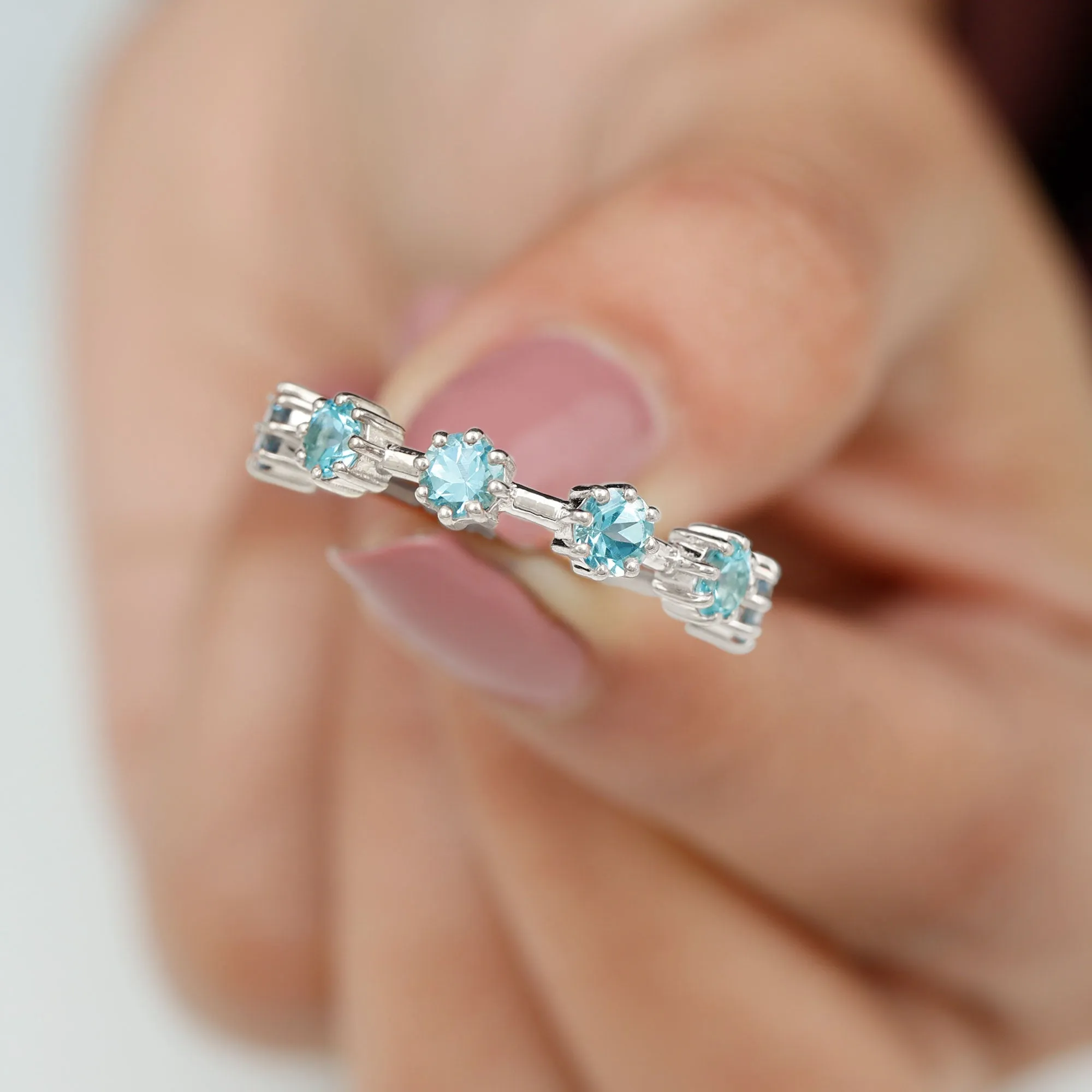 Round Aquamarine Simple Stackable Ring