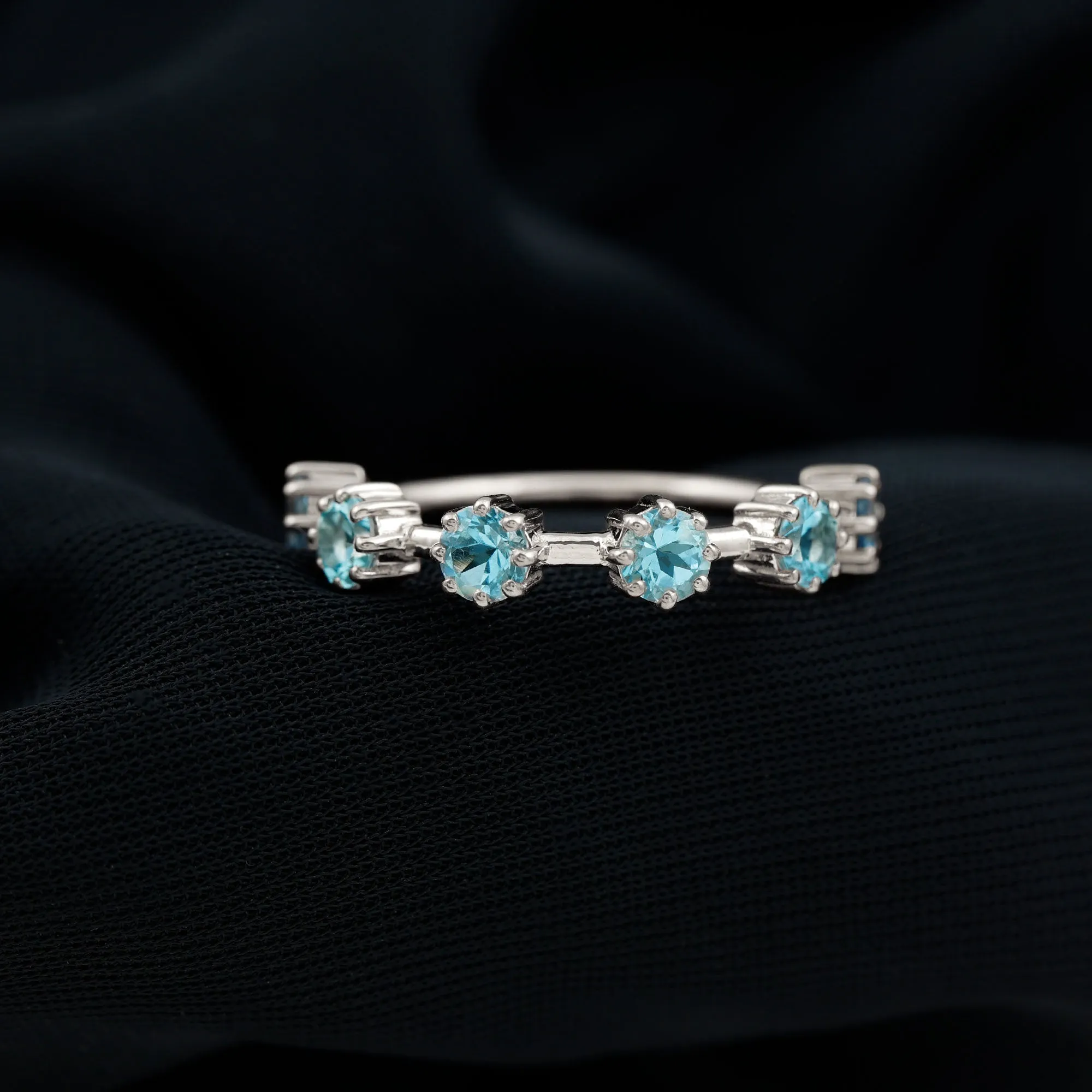 Round Aquamarine Simple Stackable Ring