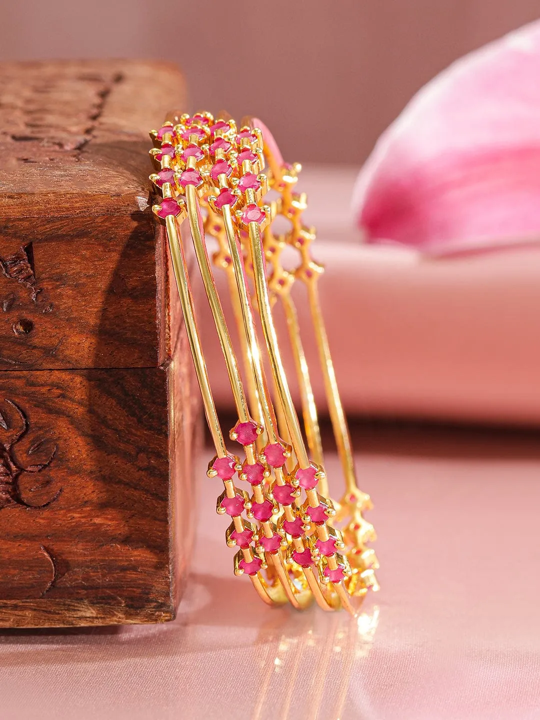 Rubans Pack Of 4 22K Gold-Plated Artificial Stones Studded Bangles