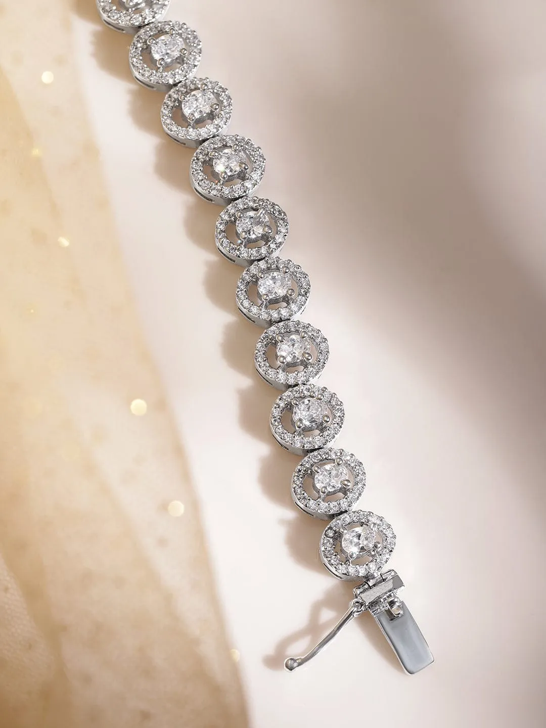 Rubans Rhodium plated Crystal Round Zirconia Demi-fine Sleek Tennis Bracelet