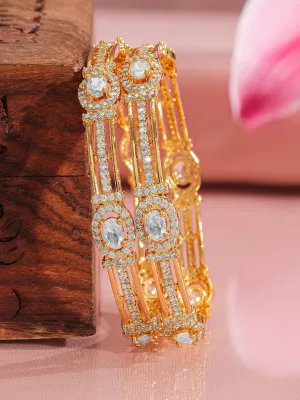 Rubans Set Of 2 22KT Gold-Plated White Cubic Zirconia-Studded Bangles