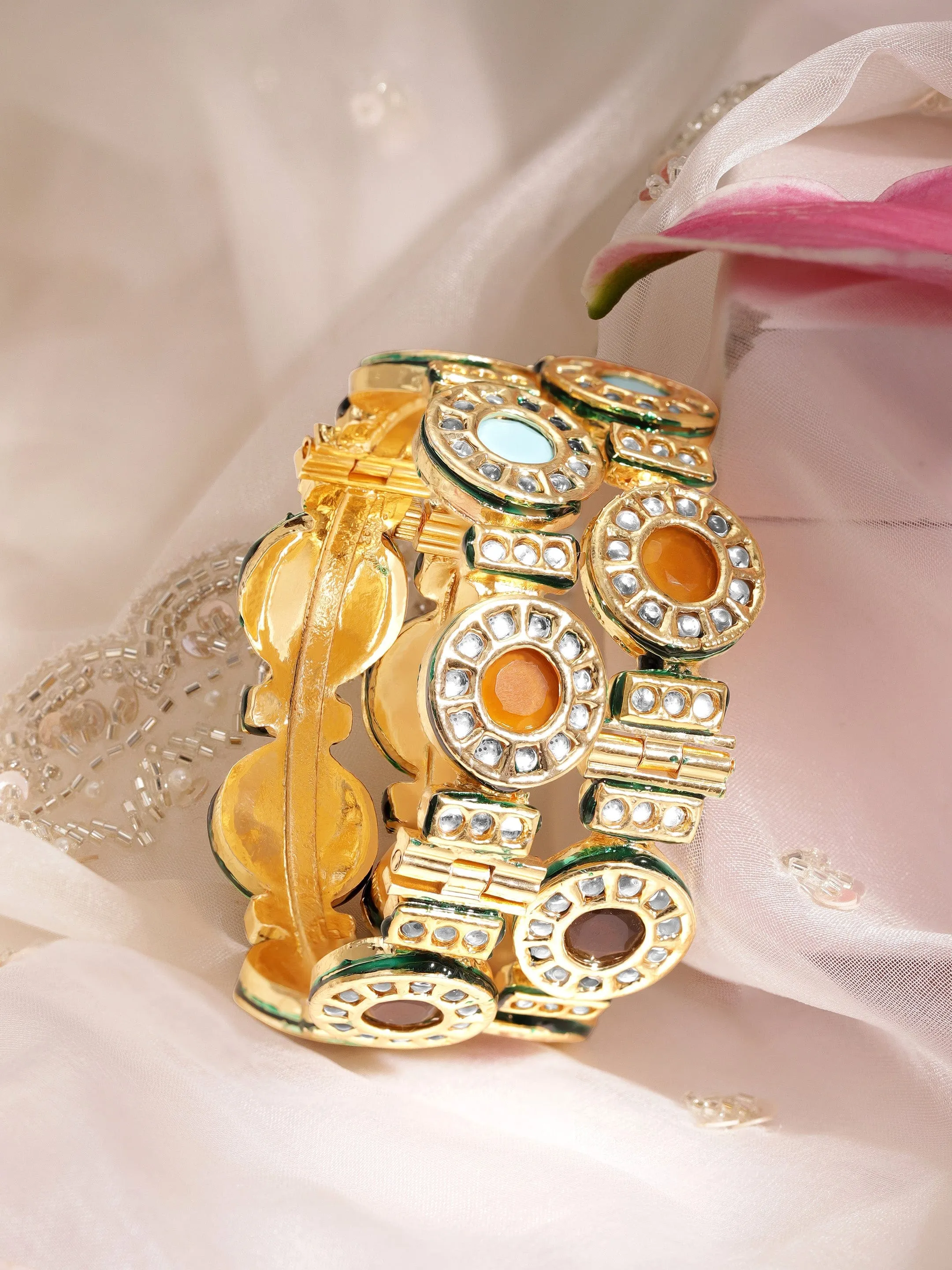 Rubans Set Of 2 Gold-Plated Stone-Studded Bangles