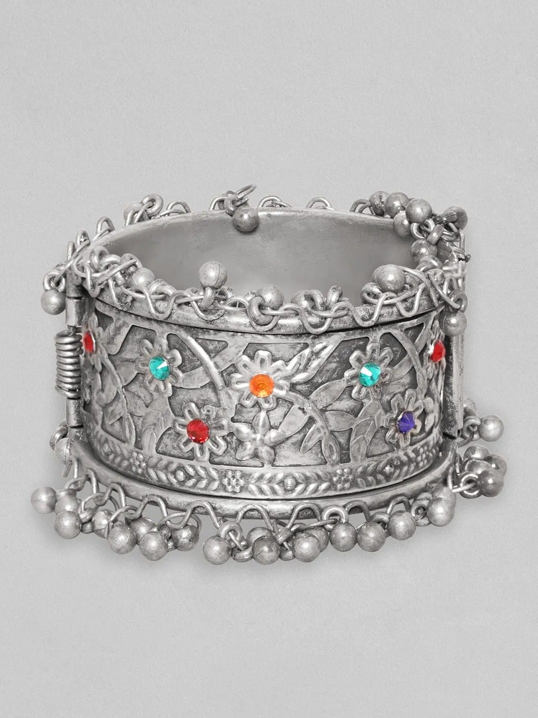 Rubans Women Silver-Plated Oxidised Kada Bracelet