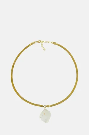 Serpentine Gold Necklace Raw Crystal