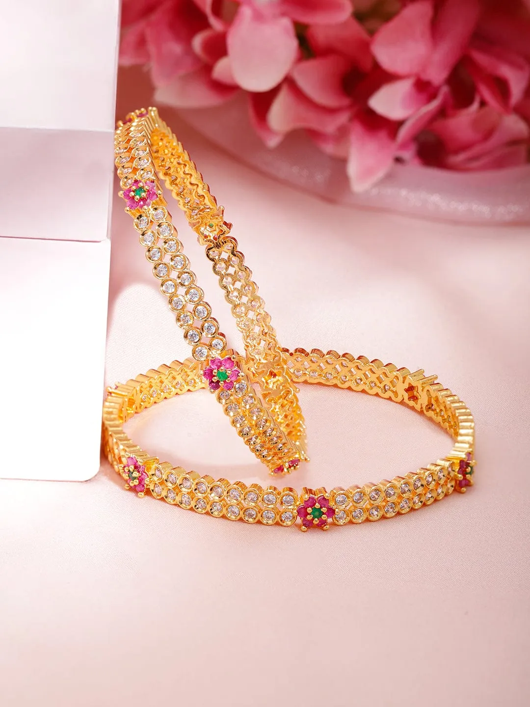 Set Of 2 Gold-Plated Cubic Zirconia Bangles