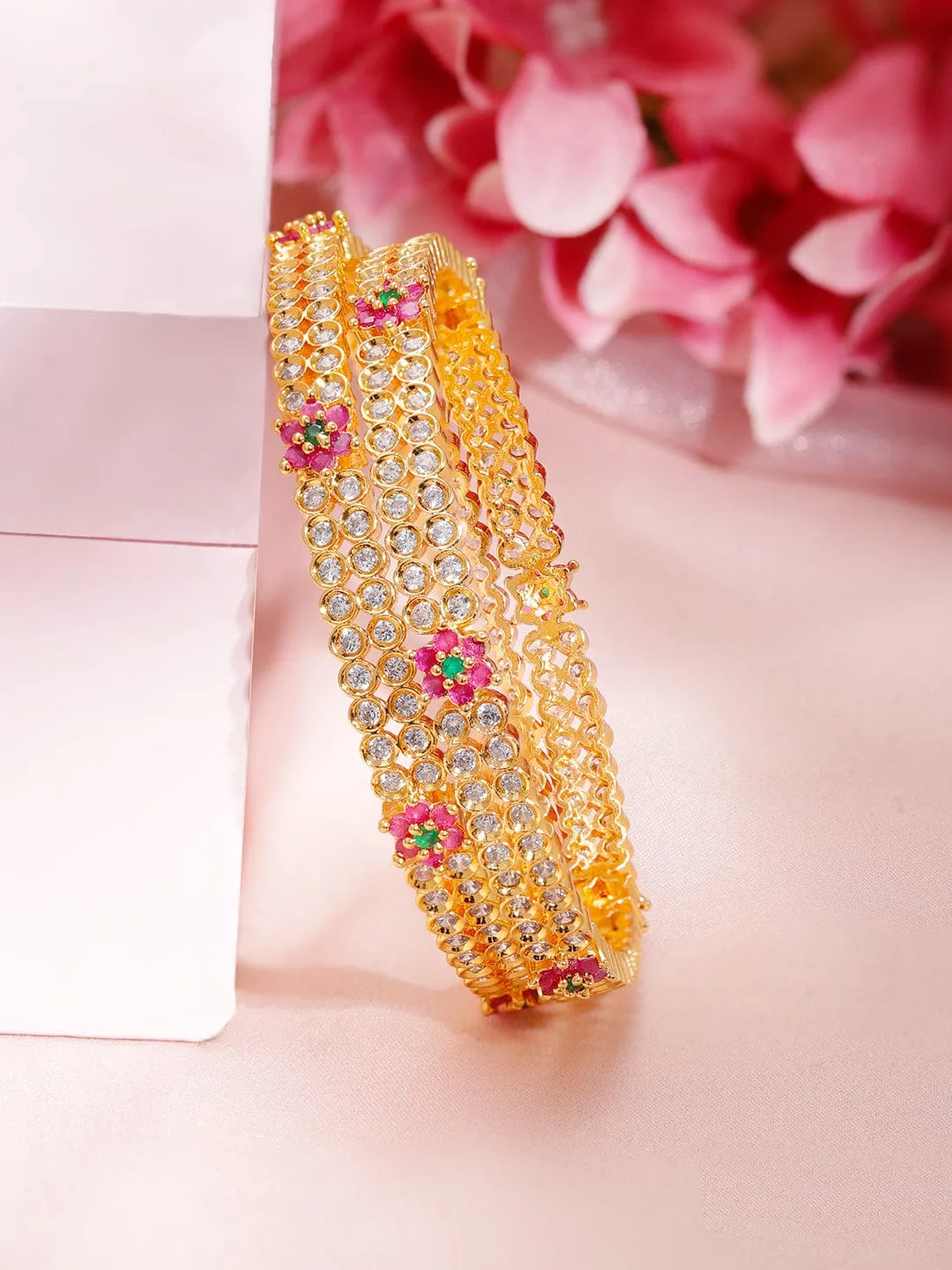 Set Of 2 Gold-Plated Cubic Zirconia Bangles