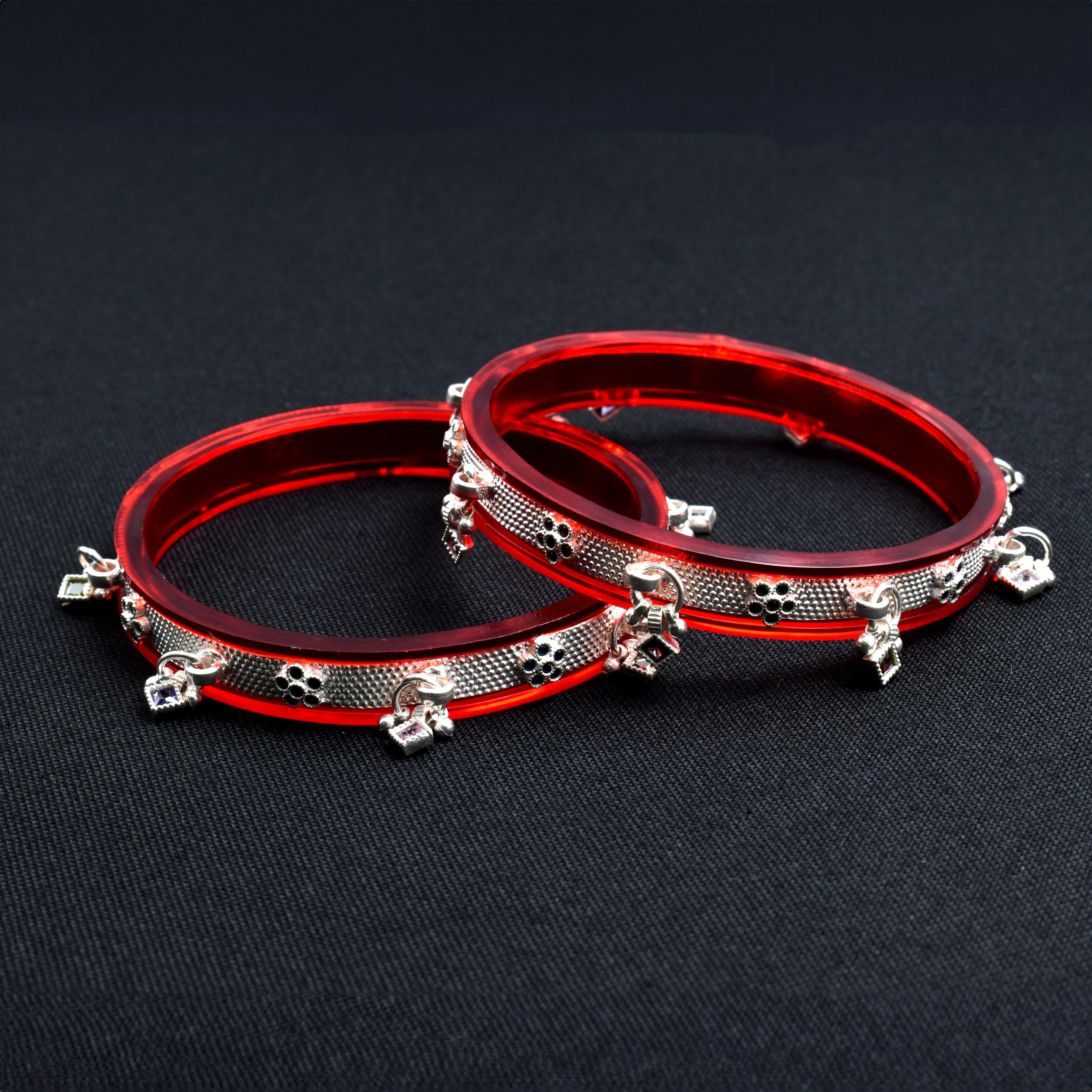 Silver Bangles Adorned with Multiple Stones for Women