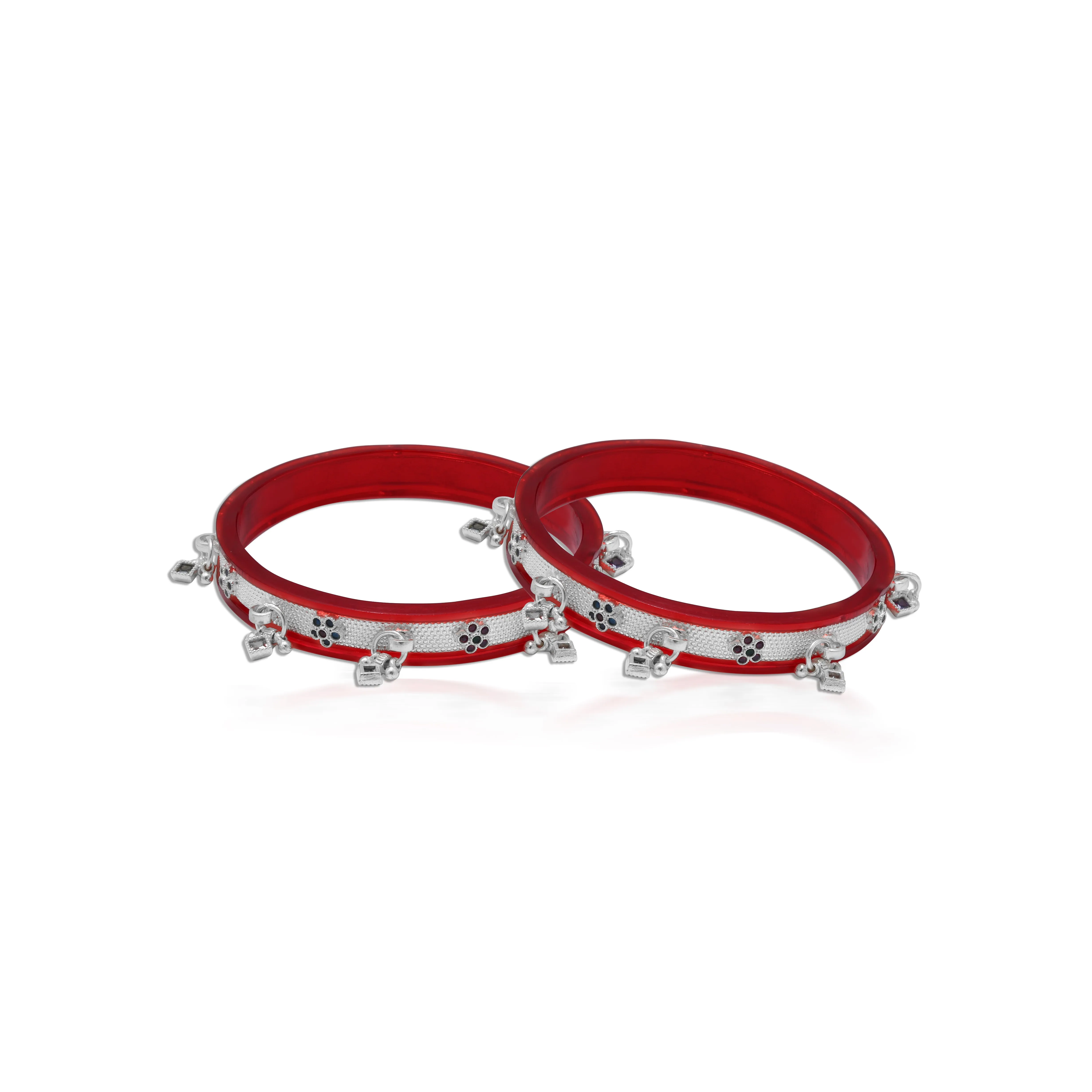 Silver Bangles Adorned with Multiple Stones for Women