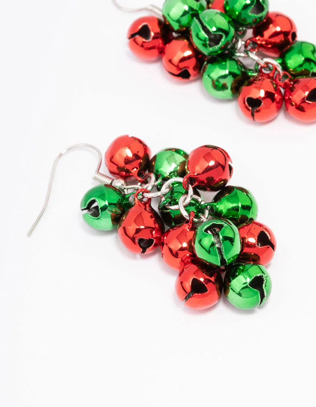 Silver Christmas Bells Cluster Drop Earrings