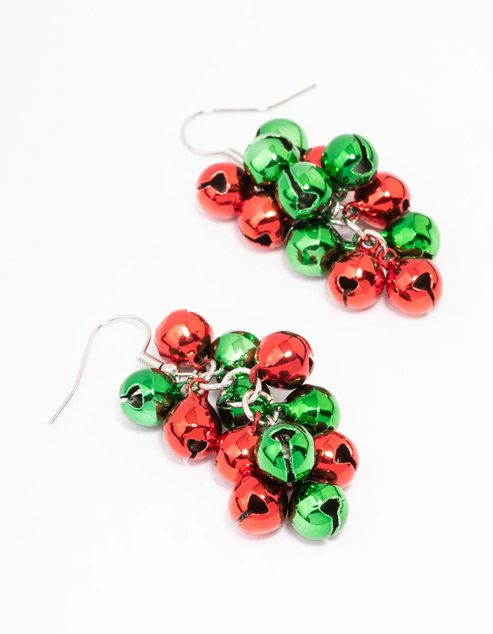 Silver Christmas Bells Cluster Drop Earrings