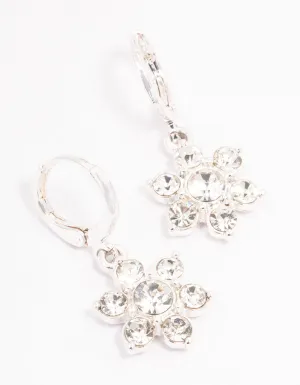 Silver Diamante Flower Drop Huggie Earrings