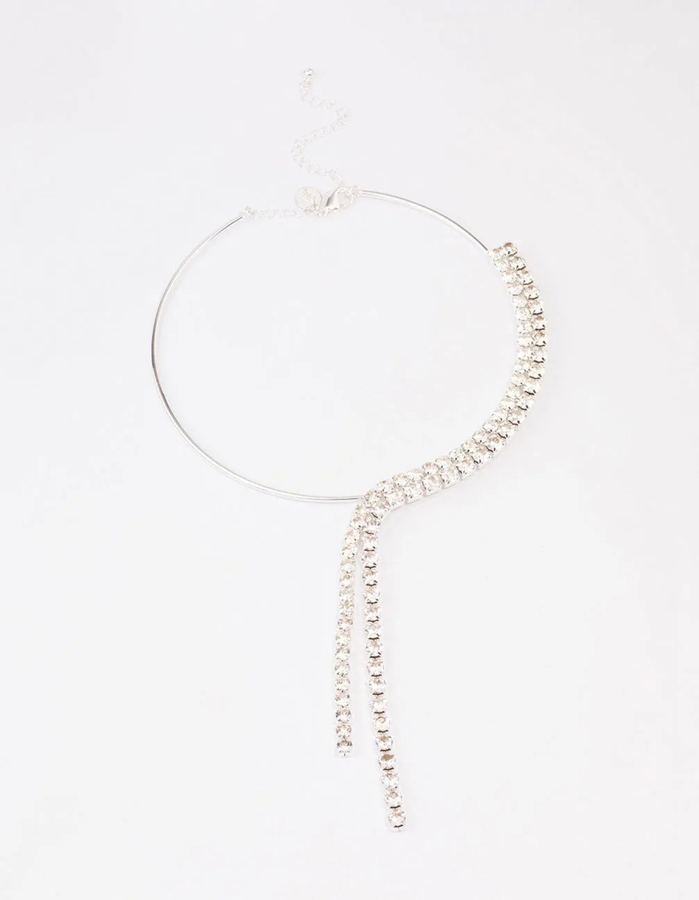 Silver Diamante Layered Drop Choker Necklace