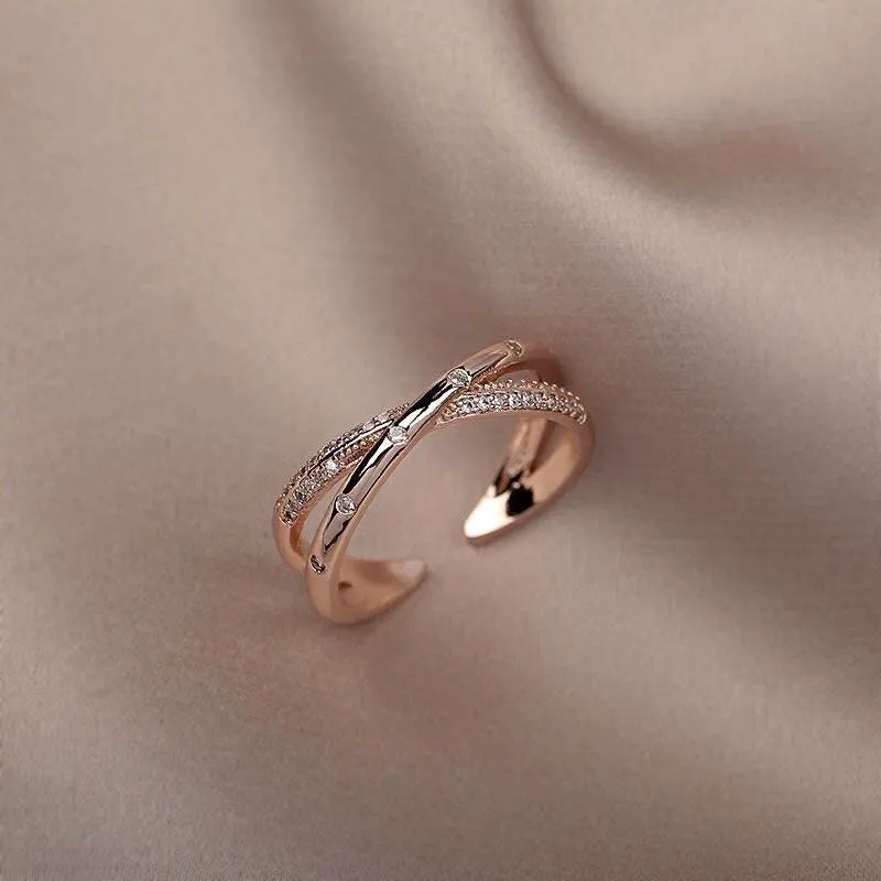 Simple Light Luxury Cross Zircon Ring