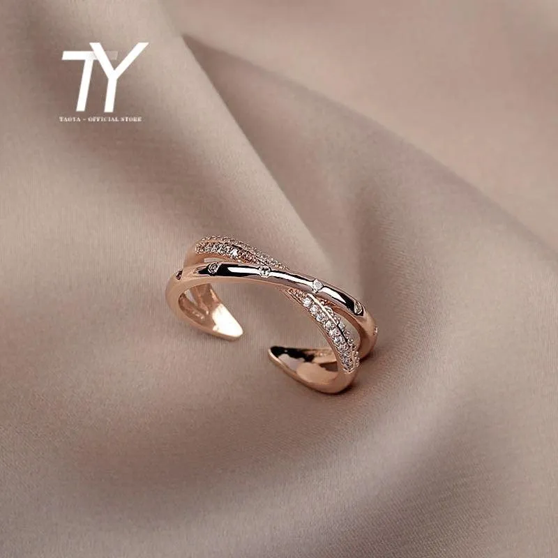 Simple Light Luxury Cross Zircon Ring