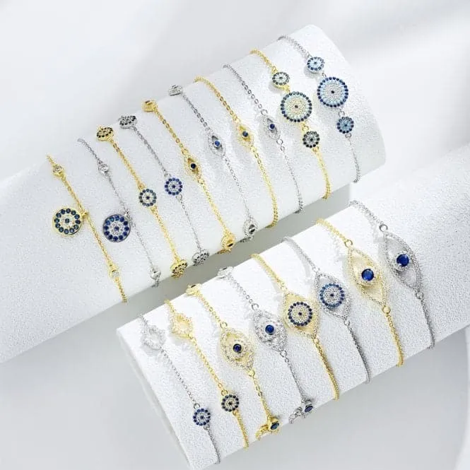 Sterling Silver Gold Plated Evil Eye Bracelet ERLB045