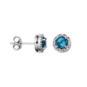 Sterling Silver London Blue Topaz & White Topaz Halo Stud Earrings by Samuel B.