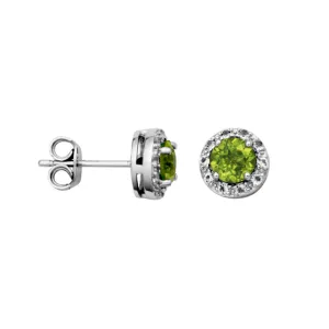 Sterling Silver Peridot & White Topaz Halo Stud Earrings by Samuel B.