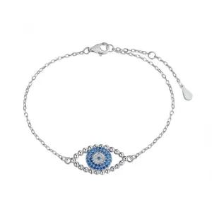 Sterling Silver Rhodium Plated Blue Evil Eye Bracelet ERLB055