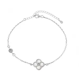 Sterling Silver Rhodium Plated White Lucky 4 Leaf Bracelet ERLB044