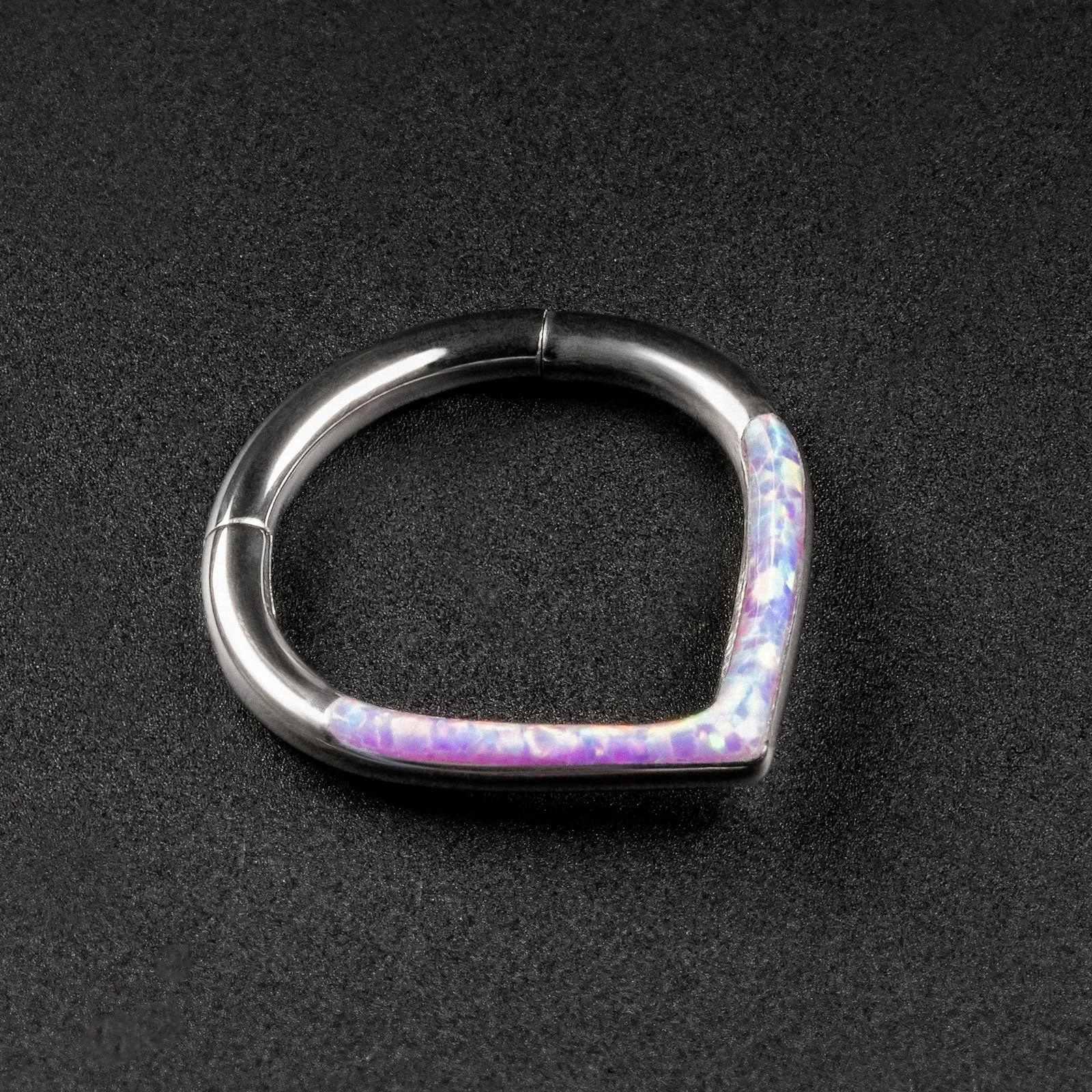 Teardrop Inlaid Flash Lavender Synth Opal Titanium Septum Clicker