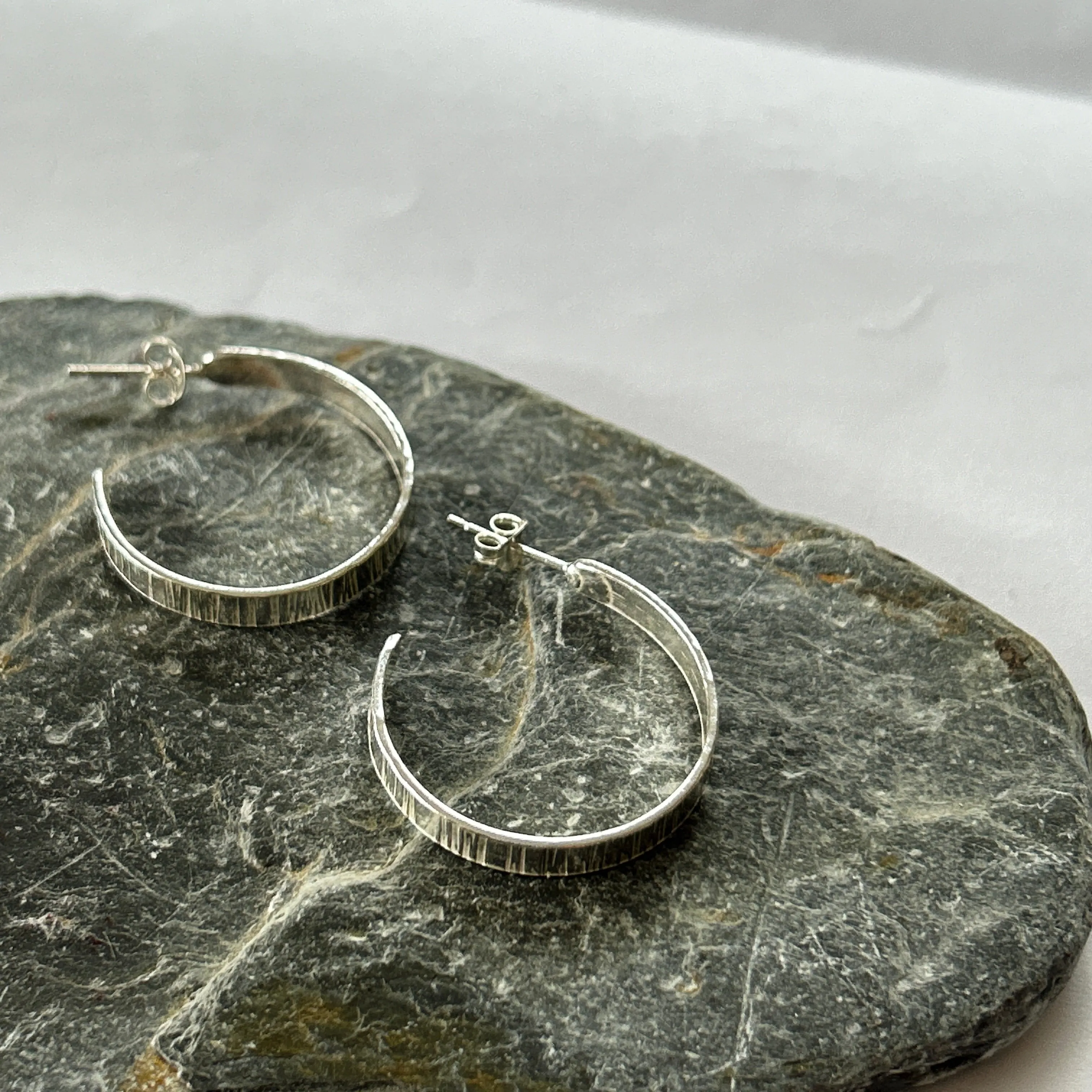 Textured Silver Hoop Earrings