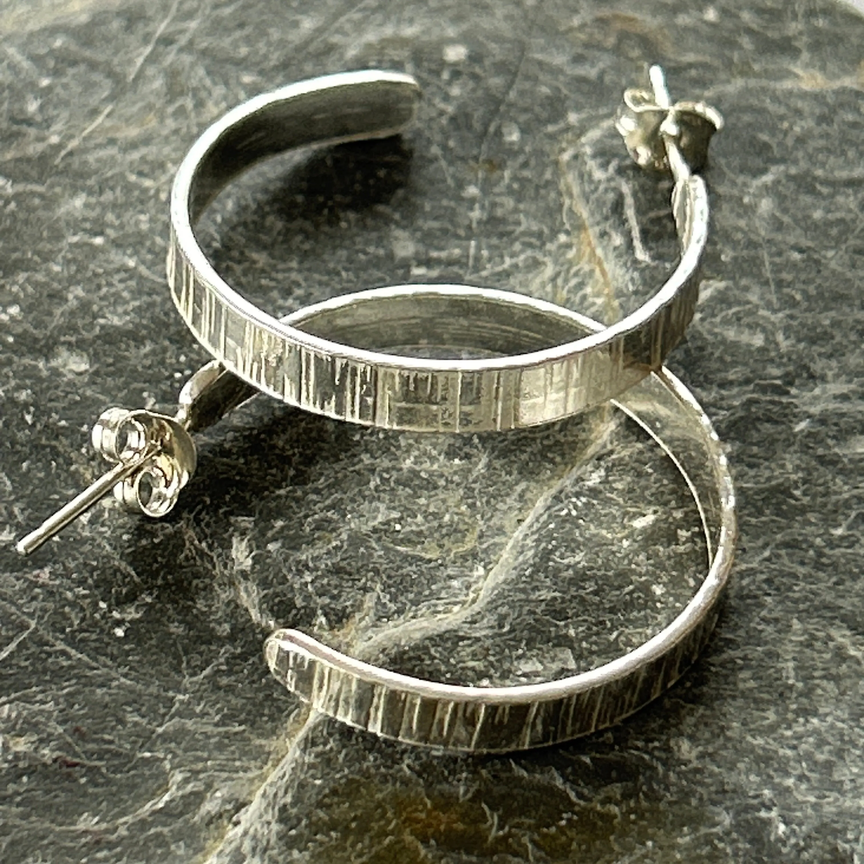 Textured Silver Hoop Earrings