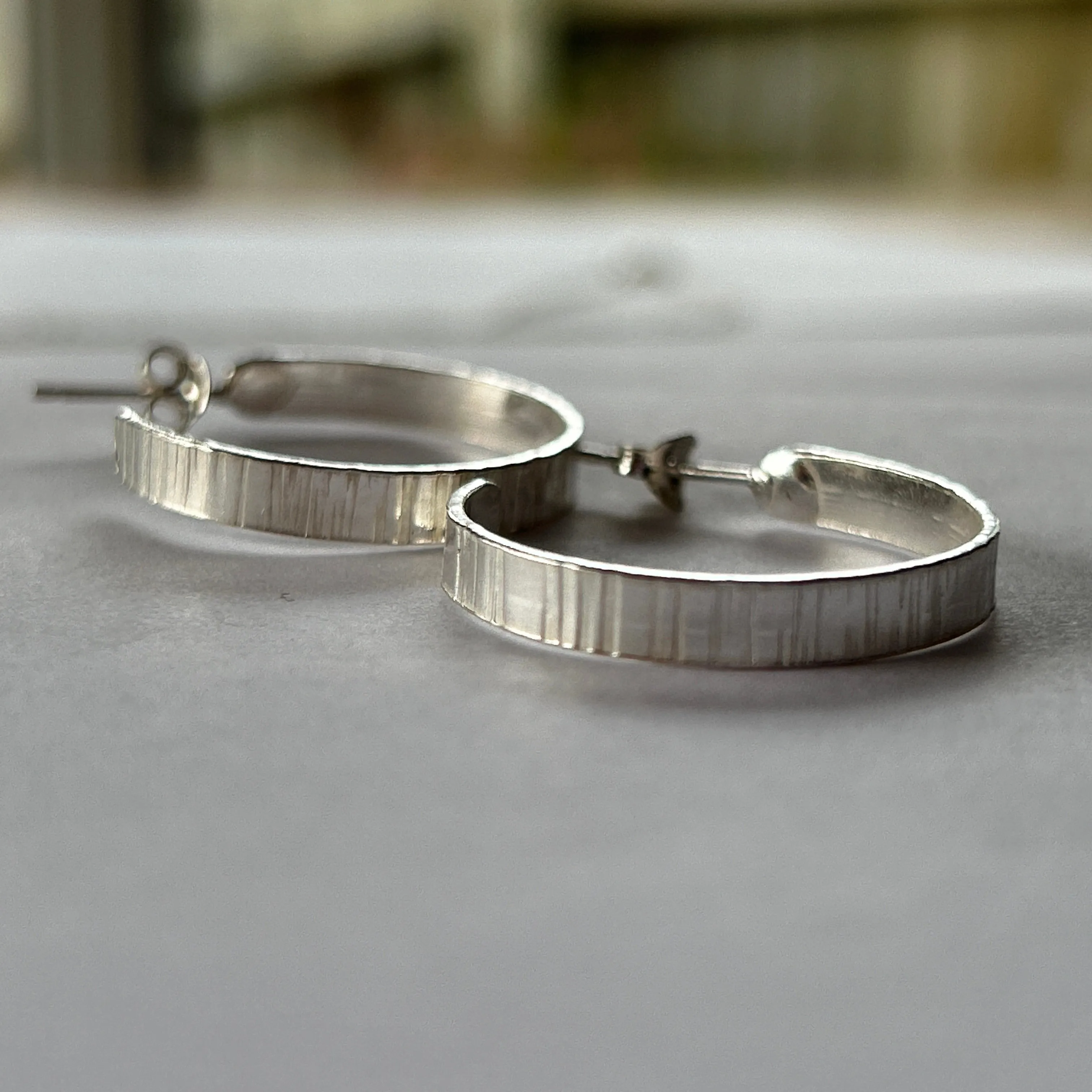 Textured Silver Hoop Earrings