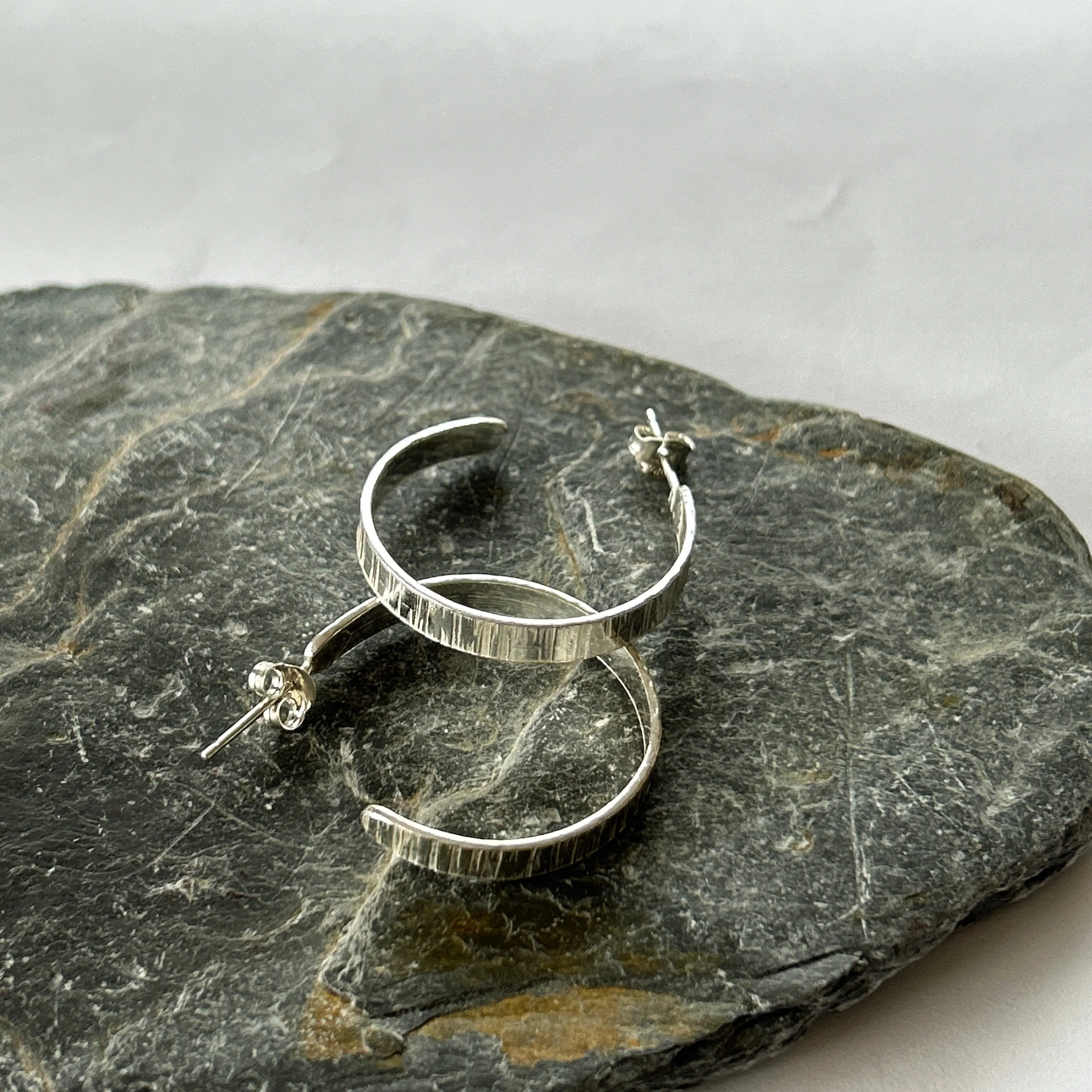 Textured Silver Hoop Earrings