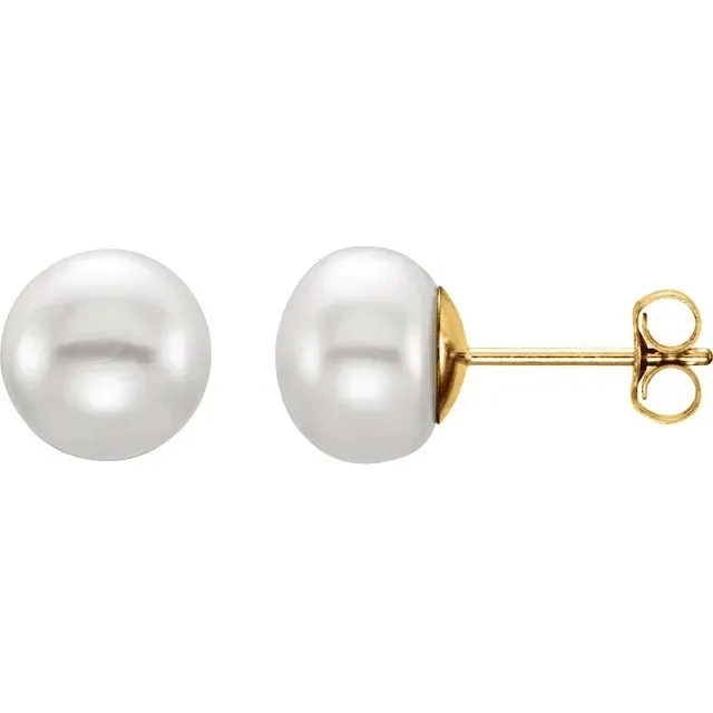 Timeless 8mm Freshwater Button Pearl Stud Earrings in 14k Yellow Gold