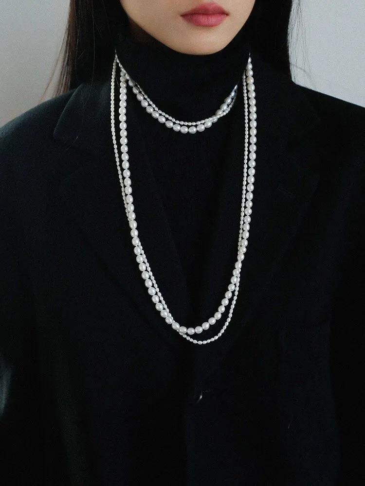 Two-layer Large and Small Pearl Long Necklaces