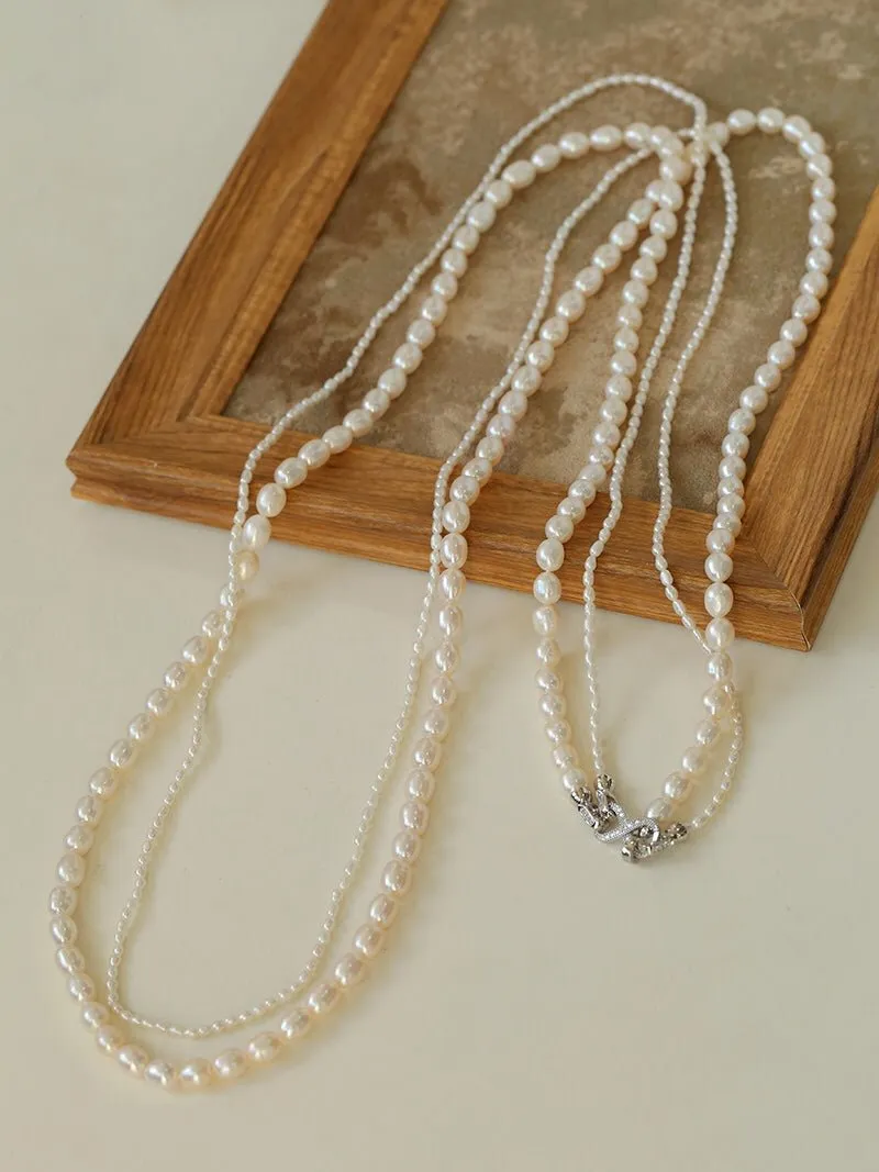 Two-layer Large and Small Pearl Long Necklaces