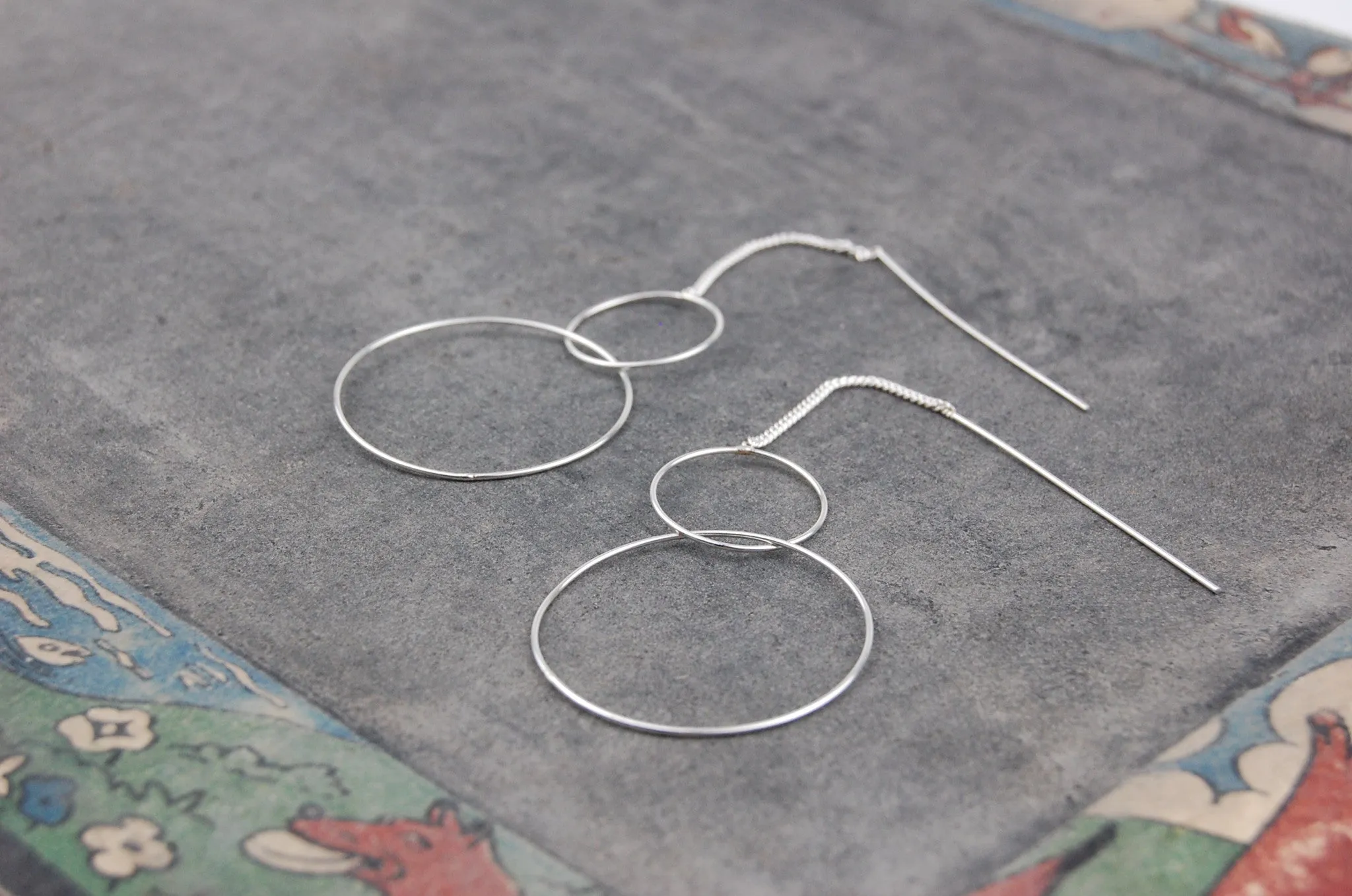 'Two rings' chain stick earrings | 925 Silver