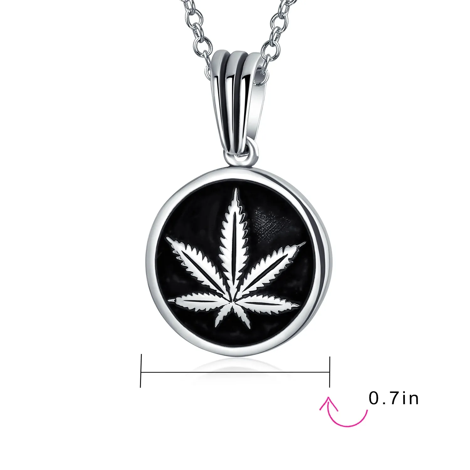 Unisex Retro Hemp Cannabis Leaf Pendant Necklace in Oxidized Sterling Silver