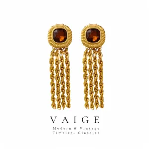 VAIGE Timeless Vintage Charm: Brass Tassel Drop Earrings in Elegant Gold