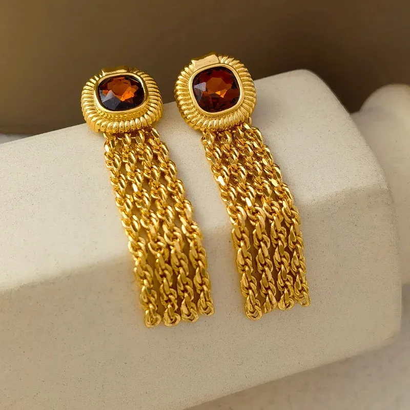 VAIGE Timeless Vintage Charm: Brass Tassel Drop Earrings in Elegant Gold