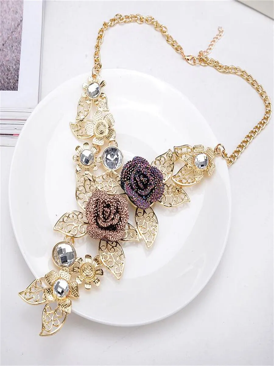 Vintage Embellished Flower Necklace Set