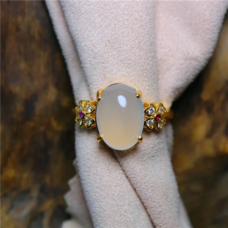 White and Purple Chalcedony Silver Plated Resizable Ring