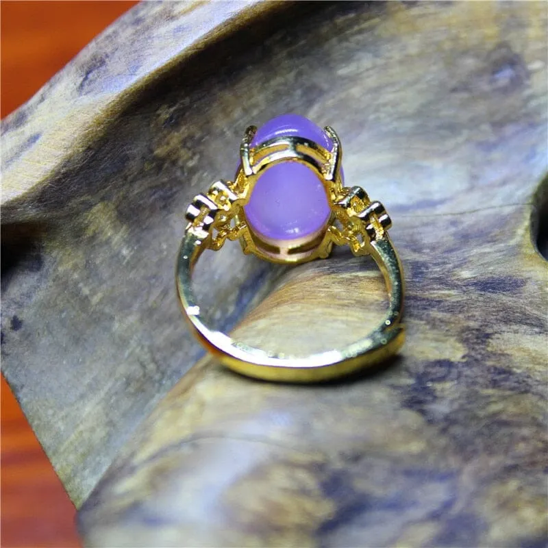 White and Purple Chalcedony Silver Plated Resizable Ring