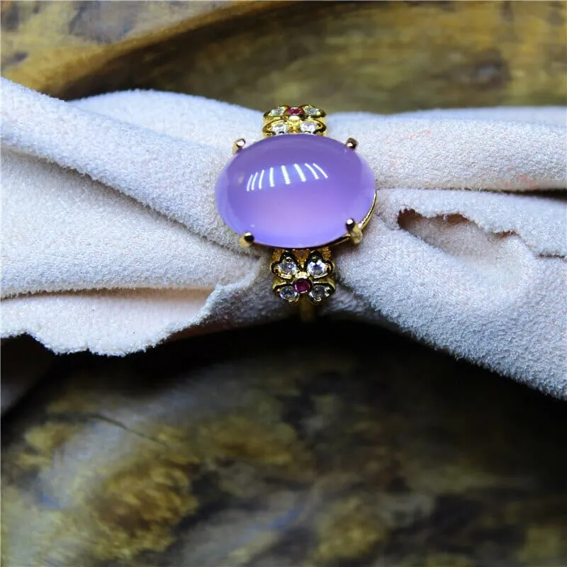 White and Purple Chalcedony Silver Plated Resizable Ring